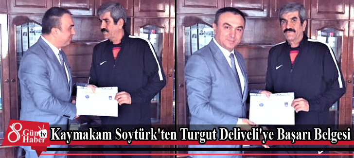 Kaymakam Soytürk'ten Turgut Deliveli'ye Başarı Belgesi
