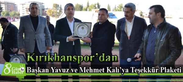Kırıkhanspor'dan Başkan Yavuz ve Mehmet Kalıya Teşekkür Plaketi