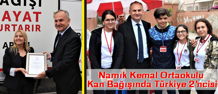 Namık Kemal Ortaokulu Kan Bağışında Türkiye 2ncisi